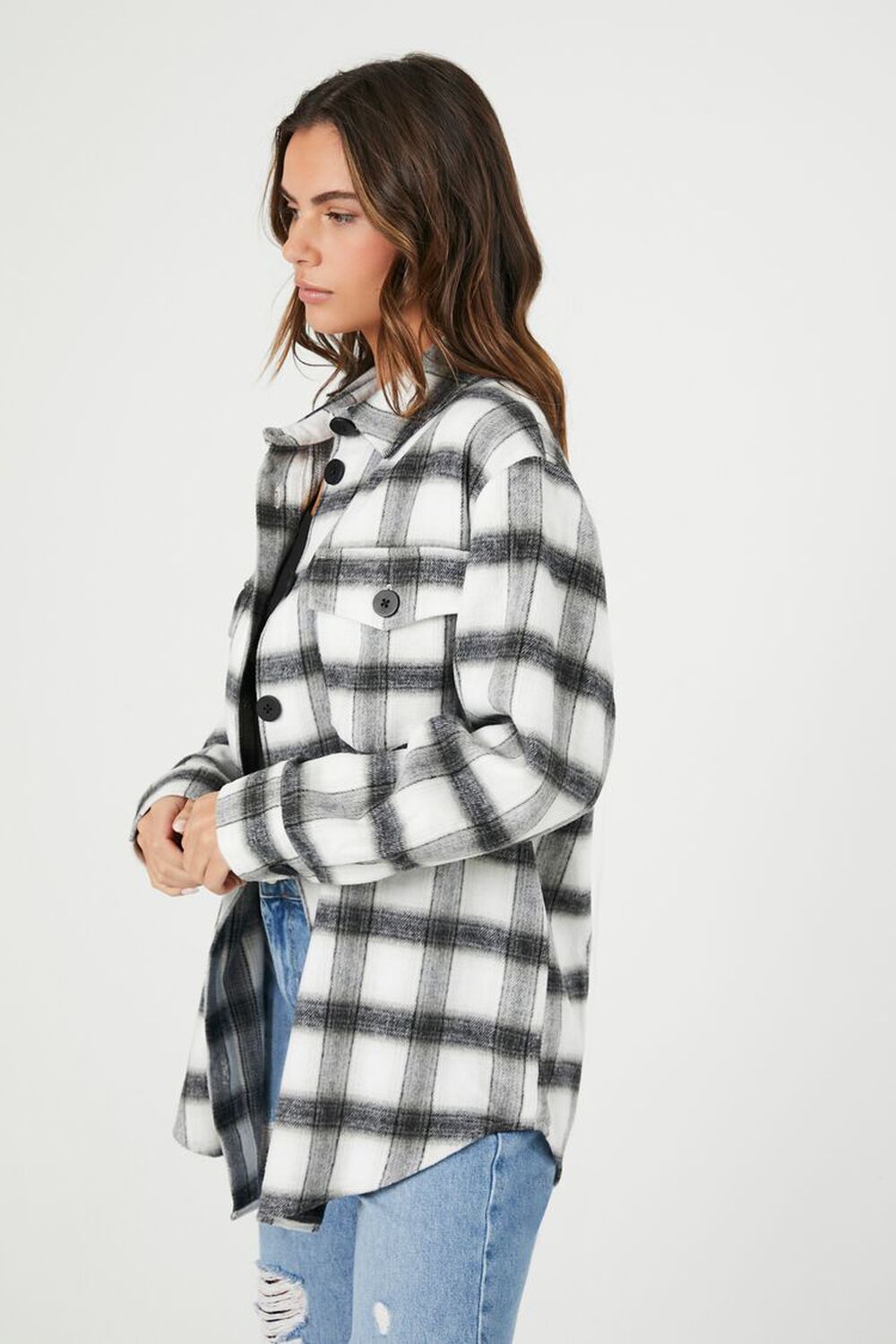 Plaid Drop-Sleeve Longline Shacket